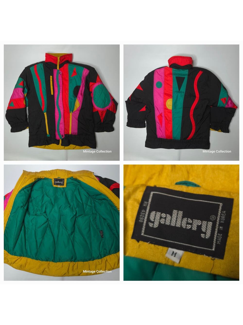 VINTAGE GALLERY VIBRANT COLORFUL ABSTRCT ADOWN FILLED PUFFER SNOW SKI JACKET M